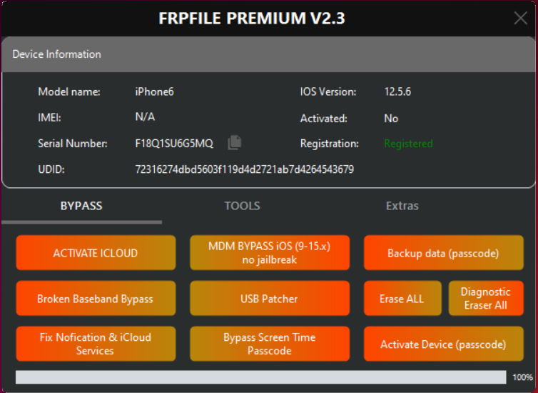 FRPFile RAMDISK Tool - ECID Register - Passcode & Hello Bypass, Broken Baseband iOS 15/16/17)
